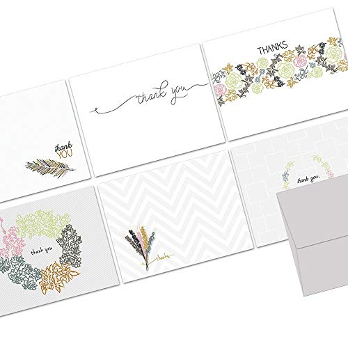 Note Card Cafe Thank You Cards With Gray Envelopes | 36 Pack | Embellished Thank You | Blank Inside, Glossy Finish | For Greeting Cards, Occasions, Birthdays, Gifts #TOP6