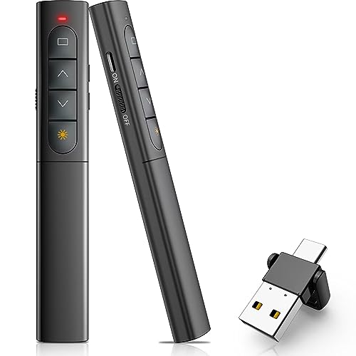 Apresentação Clicker Controle Remoto Deslizante Sem Fio para Apresentações PowerPoint, 2 em 1 USB C/