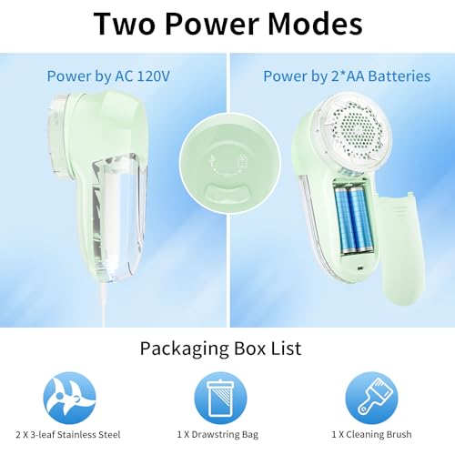 Jueyingbaili Fabric Lint Shaver - Fuzz Remover, With 3 Shave Heights, Battery Operated, Ac120V Electric Sweater Shaver, Light Green thumb #3