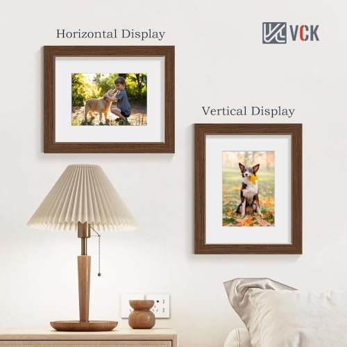 Image of VCK 8x10 Picture Frame 5 Pack, Brown Wood, 5x7 Mat, Glass, for Portrait