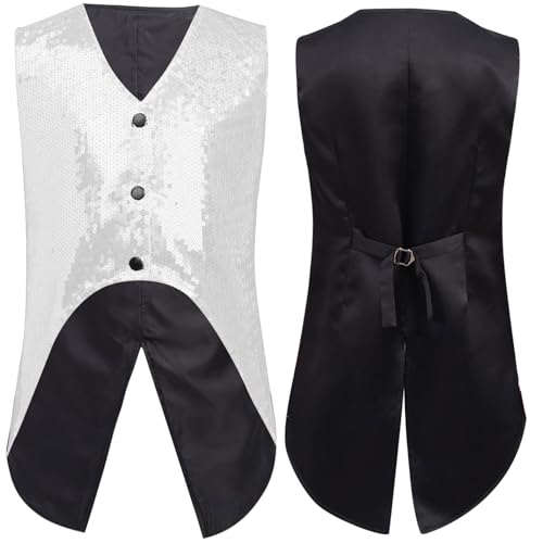easyforever Kids Boys Sparkly Sequin Vest Performance Party Waistcoat Hip Hop Choir Jazz Dance Tops Formal Suit3