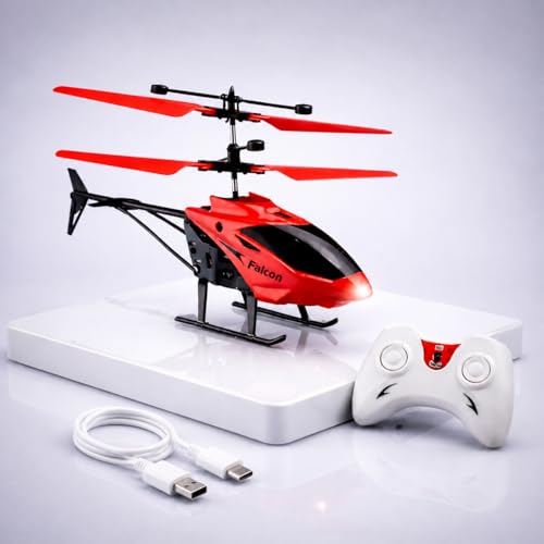 Image of KIDZYMON RC Helicopter with Hand Gravity Sensor, Flying Remote Control Helicopter Toy, Chargeble, 3D Light & Safety Sensor for Kids Age 4+ Years I Pack of 1 (Red)