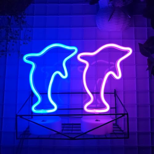 Image of JYWJ Dolphin LED Neon Light With Holder Base Desktop Wall Decoration Signs
