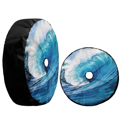 Image of Beach Summer Wave Ocean Blue Spare Tire Cover with Backup Camera Hole Wheel Tire Cover Fit Trailer, RV, SUV and Many Vehicle 17inch