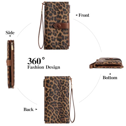 Image of GOIACII Womens Wallets Large Capacity Credit Card Holder RFID Blocking Leather Wallet Wristlet Ladies Clutch Purse Leopard Print