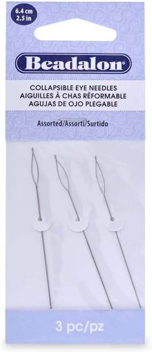 Collapsible Eye Beading Needles Variety Pack Assortment (Pack of 3) (Find, Medium, Heavy)