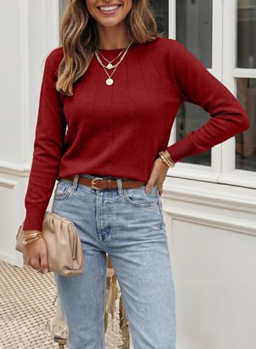 Image of SHEWIN Womens Sweaters 2026 Casual Crewneck Long Sleeve Lightweight Knit Pullover Sweater Tops Fall Clothes