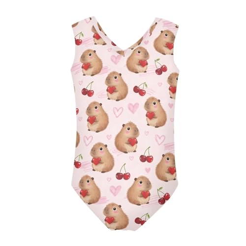 Image of Girls Cartoon Pattern One-Piece Swimsuits Sport Racer Swimwear Beach Bathing Suit, Size 5-14