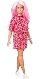 Barbie Fashionistas Doll #151 with Long Pink Hair Wearing a Red Paisley Top & Skirt, White Sneakers...