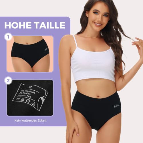 IceReco Unterwäsche Frauen Set Unterhosen Damen Bauchweg Unterhose Baumwolle 5er Pack High Waist Slip Sportunterwäsche Schlüpfer Panties Briefs Underwear Stretch Atmungsaktiv Weich Schwarz XXL