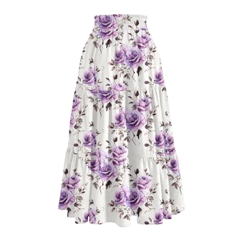 Midi Skirts for Women 2025 High Elastic Waisted Tiered Ruffle Skirt Flowy A Line Boho Floral Skirts Skorts with Pockets4