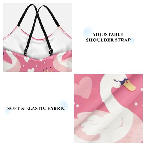 Cute Swans Crowns Girls One Piece Swimsuits Hearts Pink Sport Halter Swimwear Beach Bathing Suit 3T3