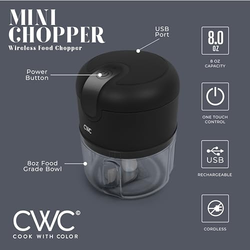 COOK WITH COLOR Wireless Food Chopper - Effortlessly Chop, Perfect for Garlic, Ginger, Herbs, Chili, Minced Meat, Onions, 8 Oz, Black - Image 3
