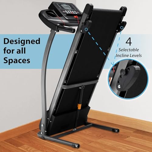 SereneLife Electric Folding Treadmill Exercise Machine - Smart Compact Digital Fitness Treadmill Workout Trainer w/Bluetooth App Sync, Manual Incline Adjustment, for Walking, Running, Gym