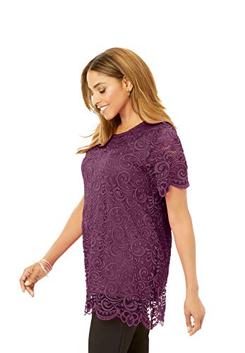 Jessica London Women's Plus Size Lace Tunic Long Shirt - 12, White #TOP3