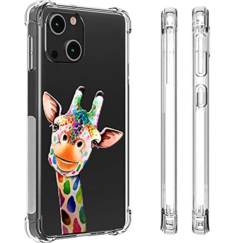 HUIYCUU for iPhone 13 Case for Women Girls 6.1 , Shockproof Anti-Slip Cute Rose Animal Print Clear with Design Pattern Funny Slim Crystal Soft Bumper Cover Case Compatible with iPhone 13, Giraffe