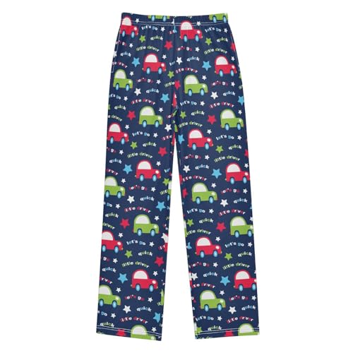 ZZXXB Cartoon Car Print Boys Long Pants Soft Trousers Elastic Waist Kids Lounge Bottoms with Pockets S-XL