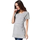 damen t-shirt T-Shirt Damen Lange Oberteile Oversize Tshirt Frauen Patchwork-Gestreiftes Baumwoll-Kurzarm-Umstandskleid in Übergröße, T-Shirt, Rundhalsausschnitt, Stilloberteil Bluse Damen
