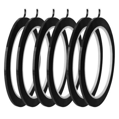 ALLWIN Whiteboard Tape 6 Pack 1/8 Pinstripe Tape - Assorted Colors Self-Adhesive & Residue-Thin Tape for Whiteboards Glass Planners (6 Pack-Black)