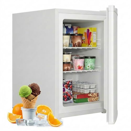 Image of TABU 3.0 Cu Ft Upright Freezer, Mini Freezer with 7 Adjustable Temp, White | Freestanding, Energy Saving, Space Saving, Low Noise, Compact Freezer with Removable Shelves