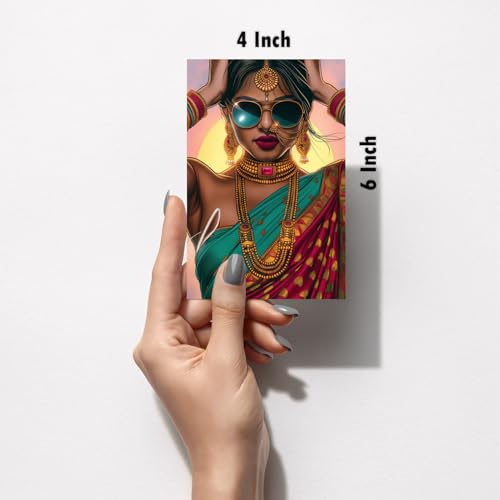 Image of SiddArtify Stylish Women in Sarees Art Print Set - Set of 2-4x6 Inch - Board (Pack of 6) - Sticker (Pack of 6) Wall Room Decoration art Poster Prints