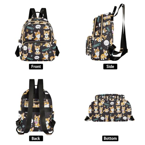 Image of Cute Corgi Quilted Backpack Purse for Women Fashion Small Backpack M | Shoulder Bag Travel Casual Daypack