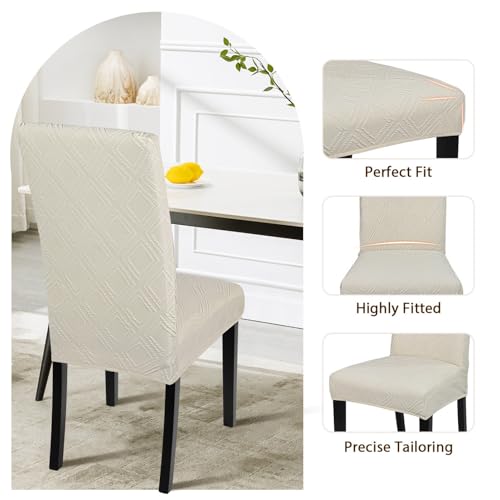 Image of SearchI Water Repellent Dining Room Chair Covers, Set of 4, Jacquard Beige