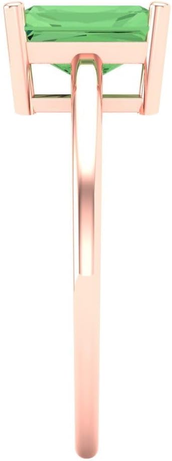 Clara Pucci 14K Solid Rose Gold 2 ctw Green Solitaire Ring for Women | Anniversary, Birthday Gift | 8x6mm Emerald Cut - Image 3