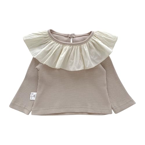 Toddler Girls Cute Ruffle Collar Cotton Shirts Long Sleeve Crewneck Knitted Pullover Tops Baby Casual Comfy Soft Clothes