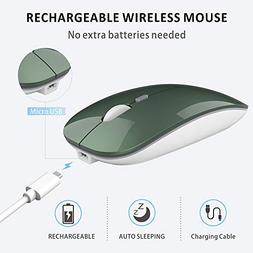 Uciefy Q5 Slim Rechargeable Wireless Mouse, 2.4G Portable Optical Silent Ultra Thin Wireless Computer Mouse With Usb Receiver And Type C Adapter, Compatible With Pc, Laptop, Desktop (Blackish Green) #TOP1