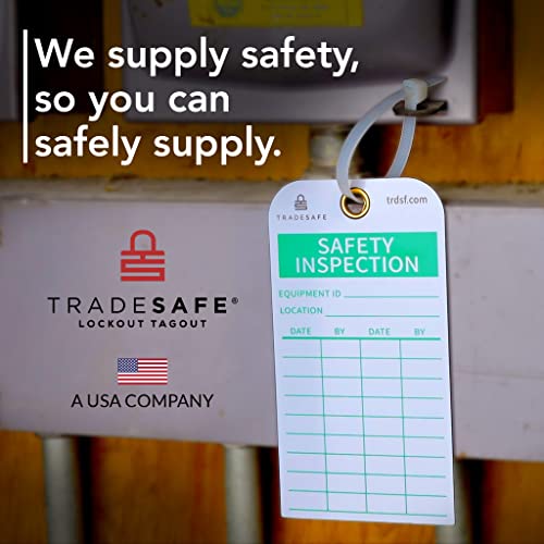 Tradesafe Safety Inspection Tag For Accident Prevention - Durable 15 Mil Vinyl Plastic - 30 Pack - W/Zip Ties | For Scaffolds, Ladders, Fire Extinguisher, Machinery, Hazards, Inventory, Out Of Service #TOP5