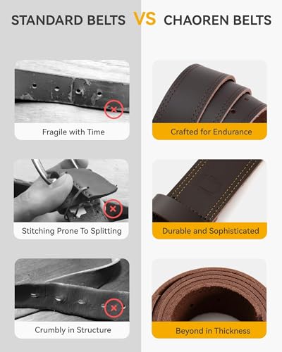 Image of CHAOREN Mens Belts Casual for Jeans - Full-Grain Leather, Durable Cowhide | Solid Buckle, Classic Style, Handmade, Daily Wear, Gift Box