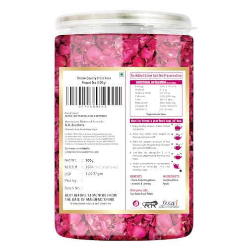 Image of Online Quality Store Rose Flower Tea - 100g | Caffeine Free Herbal Tea | Use for Iced Tea, Cocktails | Cures Sore Throat | Dried Leaves