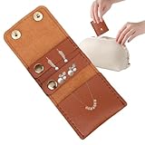 Rollo de joyería de viaje – plegable portátil, mini compacta, organizador de almacenamiento de joyas, construcción interior de felpa, práctica ligera para collares, aretes, broches