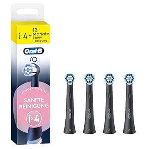 Oral-B iO Sanfte Reinigung – ORIGINAL Aufsteckbürsten für Elektrische Oral-B iO Zahnbürsten – Bürstenköpfe, Zahnbürstenaufsatz, Ersatzbürsten für empfindliches Zahnfleisch – Schwarz, 4 Stück