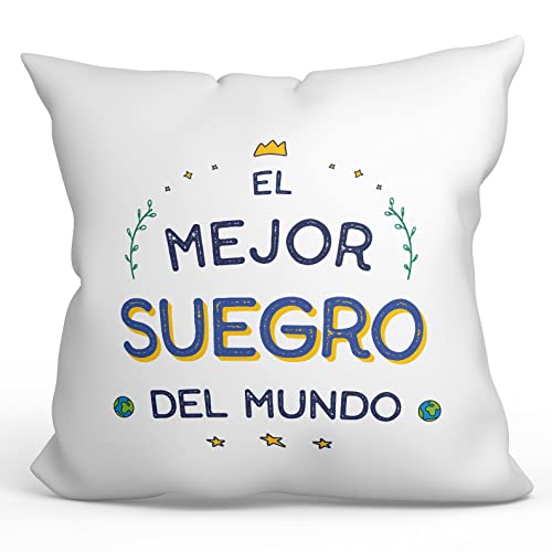 MUGFFINS Cojín 40x40 cm para SUEGRO Relleno Incluído - En Español - El Mejor del Mundo - Regalo Original y Divertido