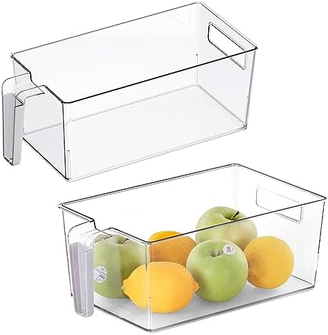 vacane 2 Pack Refrigerator Organizer Bins with Silicone Handle,Plastic Pantry Organization and Storage,BPA-Free Multi-Use Organizer Bins,Kitchen Containers for Fruit,Vegetable