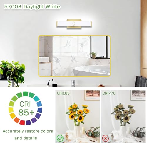 Image of 16 Inch Bathroom Vanity Light 2000LM, AC 120V 5CCT Modern Bathroom Lighting Fixtures Over Mirror Dimmable, 20W Gold LED Vanity Lighting Fixtures Wall Sconce ETL Certified, 1Pack