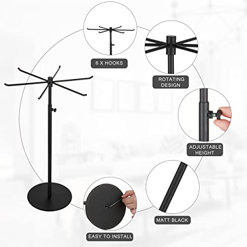 bjewego Rotating Keychain Display Stand - Height-adjustable Black Metal Jewelry Organizer - Long Necklace Display Stand with 6 Hook - Easy Clean, Scratch-resistant Display Racks for Craft Shows by bjewego - Image 4