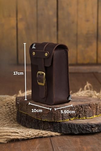 Image of Genuine Leather Motorcycle Tank Strap with Pouch Compatible with Royal Enfield Hunter 350 (Tank Strap with Pouch, Black & Brown)