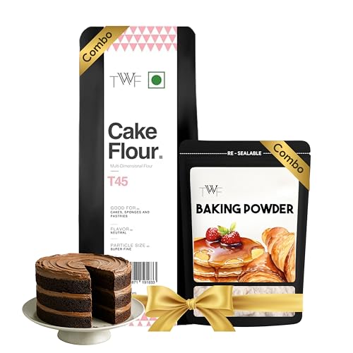 Image of TWF Cake Flour T45 (1kg) & Baking Powder (200g) Combo Pack | Premium Unbleached Flour & Aluminium-Free Double-Acting Leavening Agent | Perfect for Light, Fluffy Cakes, Muffins, Breads, Pastries & Indian Snacks.