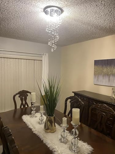 Image of 3-Lights Spairal Crystal Chandelier,Modern Raindrop Light Fixture Pendant Ceiling Mount Lamp Lighting Fixtures for LivingRoom, Bedroom, Bathroom D9 inch X H21.3 inch