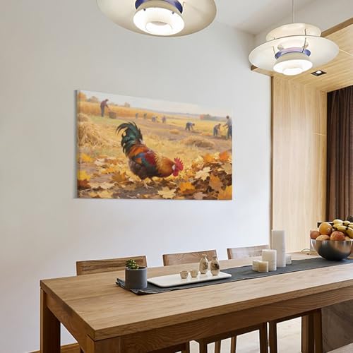 Tableau sur toile coq murale idée cadeau décoration crémaillère et salon rustique