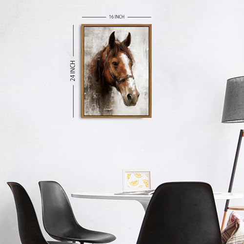 Image of Horse Wall Art Framed Horse Pictures Wall Decor Western Horses Portrait Canvas Prints Vintage Animal Painting Rustic Farmhouse Neutral Artwork for Living Room Bedroom Office Home Decorations 16x24