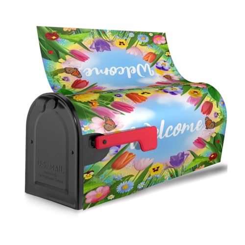 Image of Spring Summer Spring Mailbox Cover Magnetic Seasonal Welcome Waterproof Mailbox Wraps Post Letter Box Decor 21x18 in