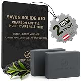 larum sports Savon Noir Corps, Savon solide, Anti Acné 2x 85 g