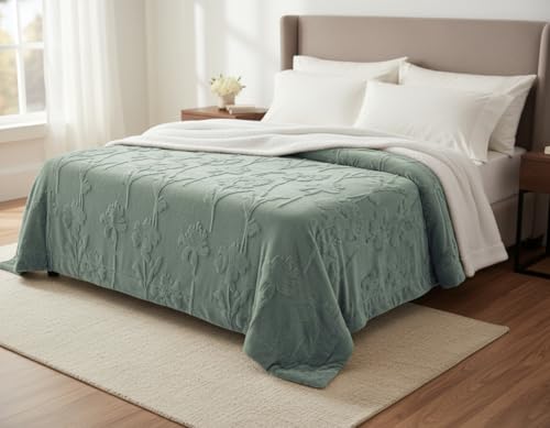 Image of VAS COLLECTIONS Faux Fur Jacquard Tufted Sherpa Blanket | 600 GSM Heavyweight Ultra-Soft & Super Warm Double Bed Blanket | 225 x 220 cm | 5D Embossed Floral Design | Heavy Winter Use - 3 kg, Aqua