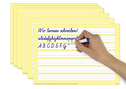 TimeTEX Prima-Colori Schreibübungs-Whiteboard A4-6 Stück im Etui - mit abwischbarem Folienstift für jedes Whiteboard - 62291