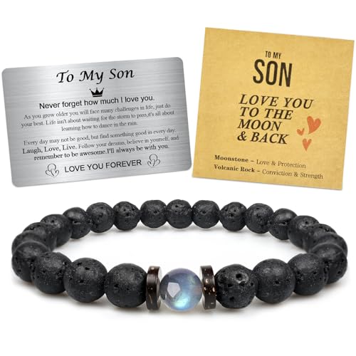 To My Son Bracelet from Mom - Gifts for Him 14 16 18 Year Old Birthday Confirmation Gifts for Son,Beaded Bracelets Men Gifts Christmas Stocking Valentines Easter Basket Stuffers