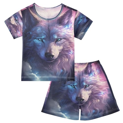 senya Short Sleeve Pajamas Sets Summer Cotton Sleepwear Blue Eyes Wolf
